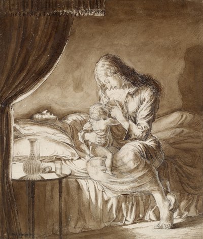 Night Scene: Woman Feeding Her Child by Maxwell Gordon Lightfoot